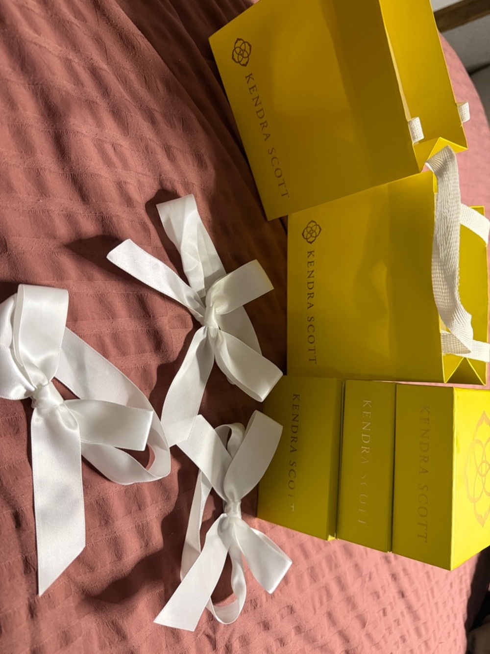 Kendra Scott Bright Yellow Jewelry Boxes with White Ribbons and Gift Bags - Picture 13 of 14